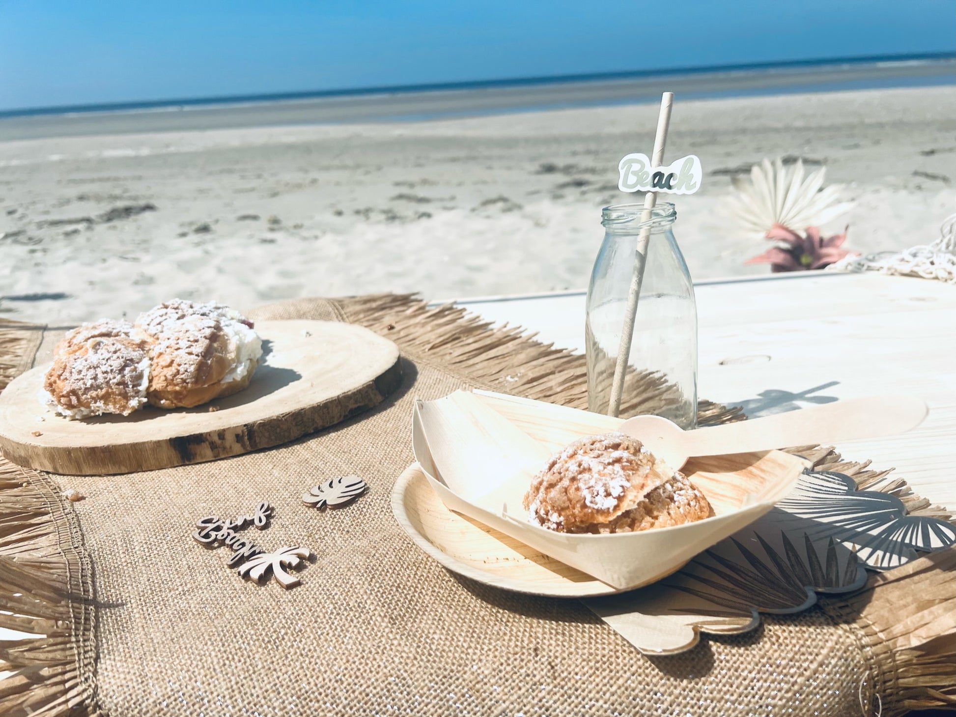 shooting plage-candy-bar-serviette en papier-beach-palmier-paille kraft-anniversaire enfants