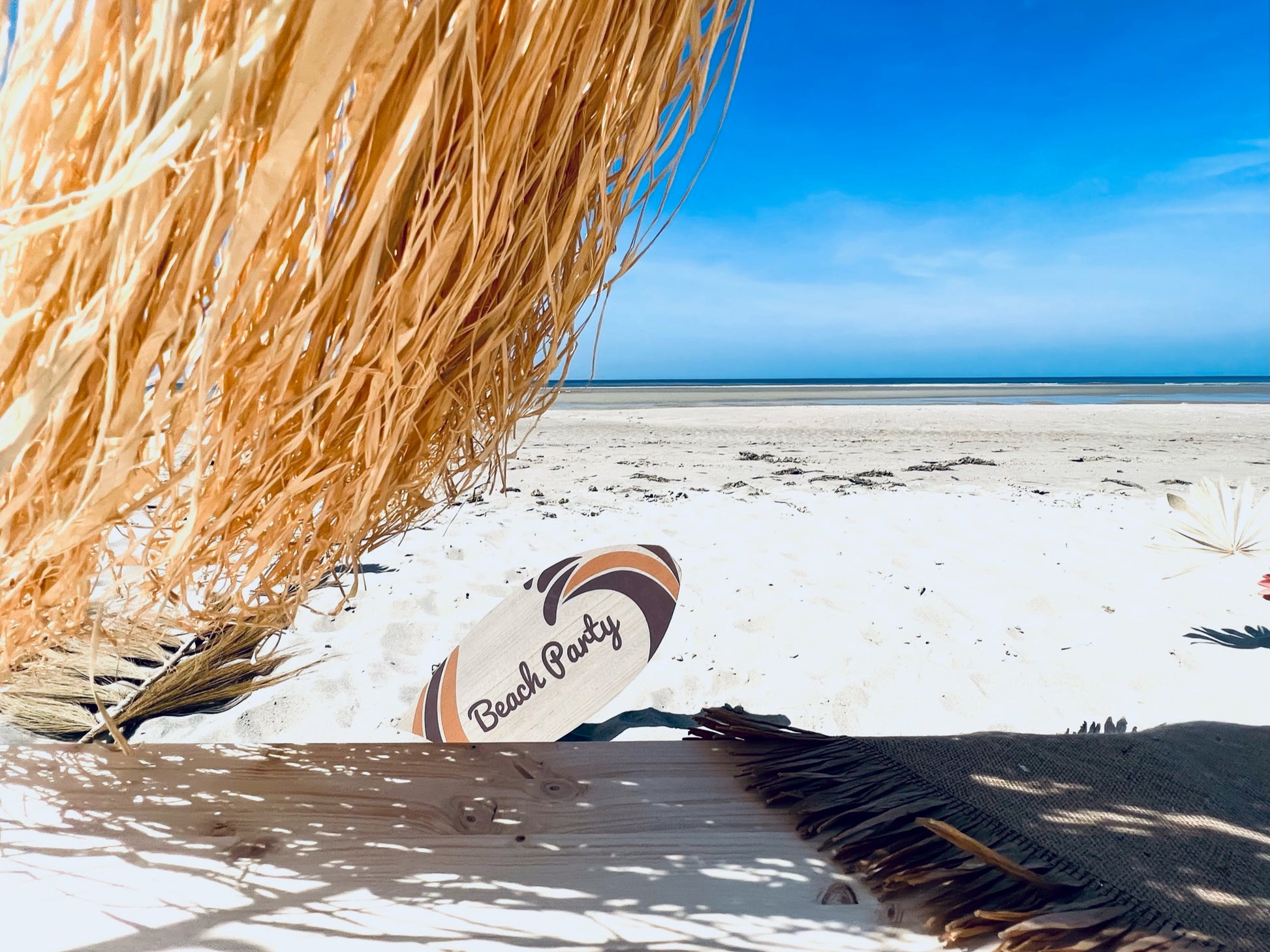 shooting plage-raphia-planche surf-set de table-jute-beach