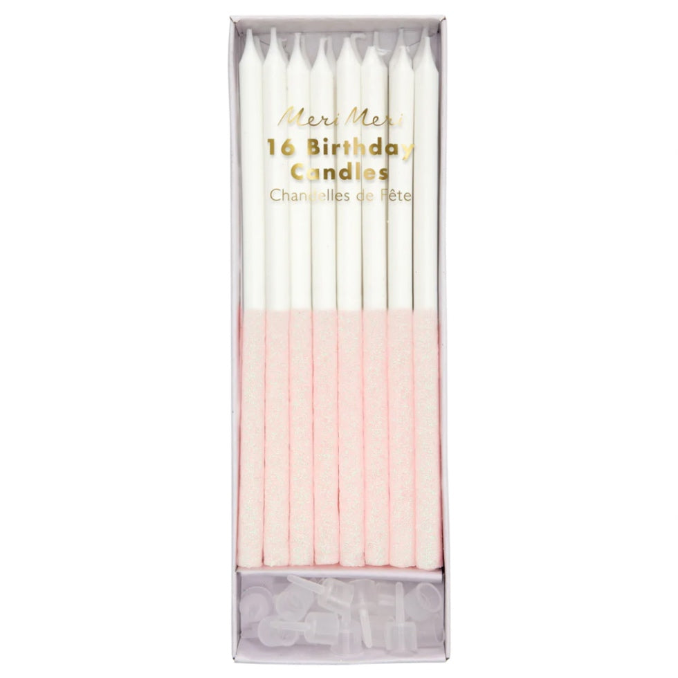 Lot de bougies rose pailletées - goûter d'anniversaire enfant - thème girly