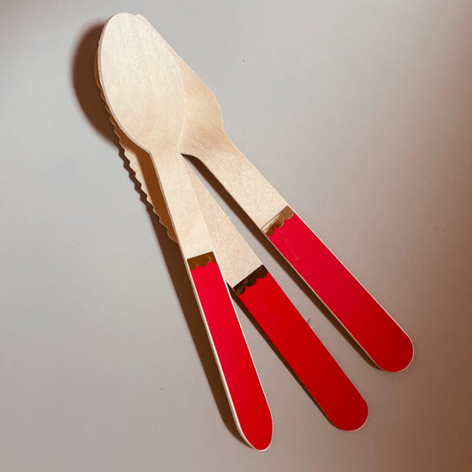 Set de couverts en bois rouge - détail en or - cuillère et fourchette - pique-nique - anniversaire fille ou garçon - fêtes 